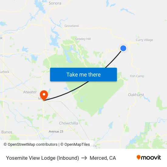 Yosemite View Lodge (Inbound) to Merced, CA map