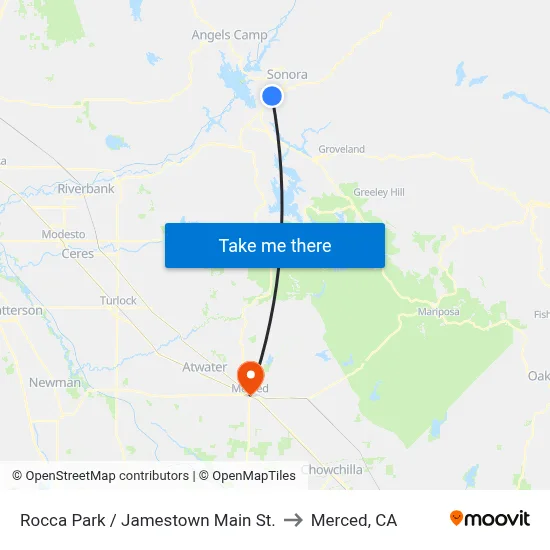 Rocca Park / Jamestown Main St. to Merced, CA map
