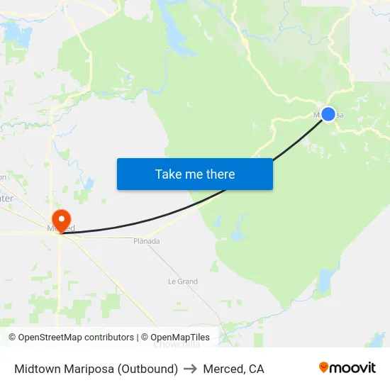 Midtown Mariposa (Outbound) to Merced, CA map