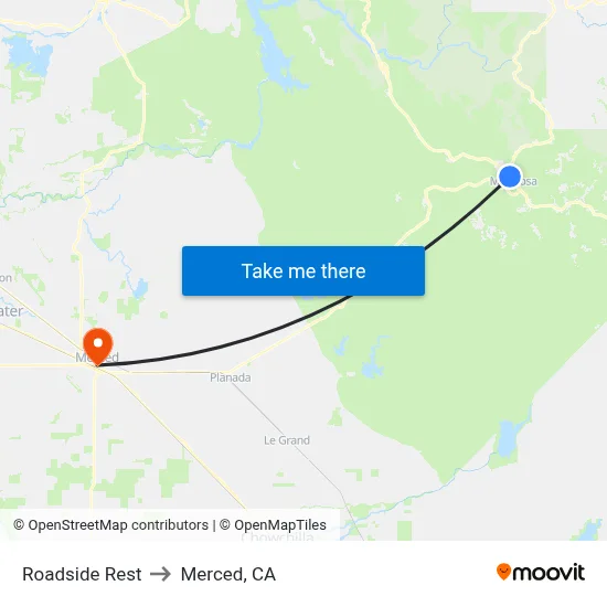 Roadside Rest to Merced, CA map