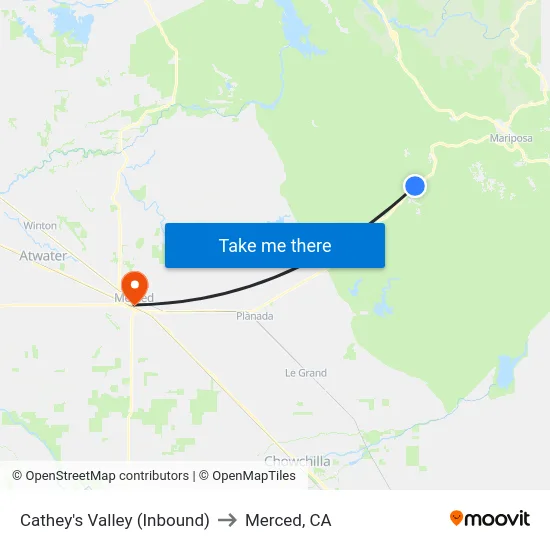 Cathey's Valley (Inbound) to Merced, CA map
