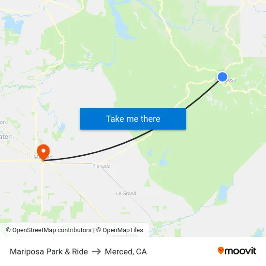 Mariposa Park & Ride to Merced, CA map