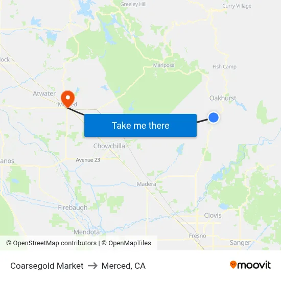 Coarsegold Market to Merced, CA map