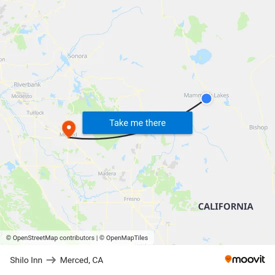 Shilo Inn to Merced, CA map