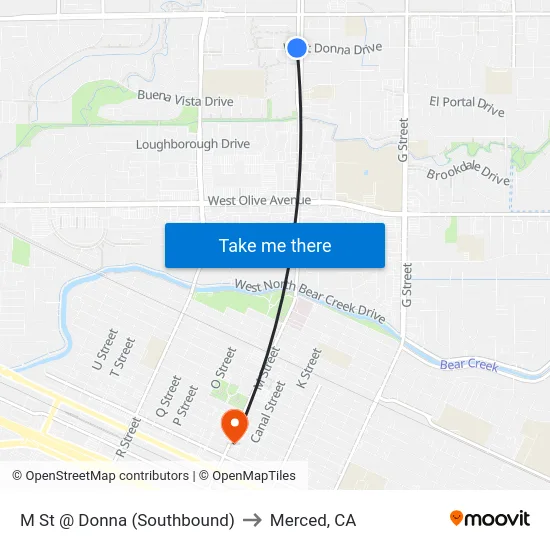 M St @ Donna (Southbound) to Merced, CA map