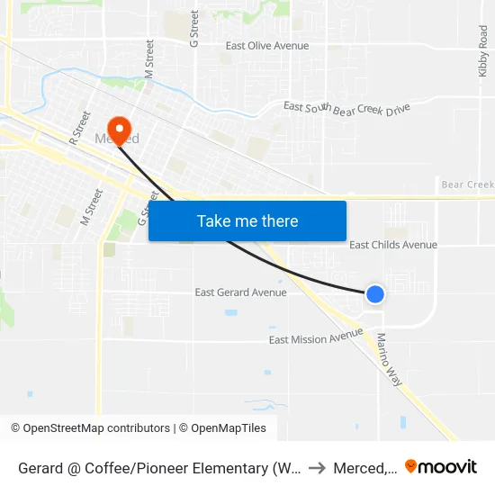 Gerard @ Coffee/Pioneer Elementary (Westbound) to Merced, CA map