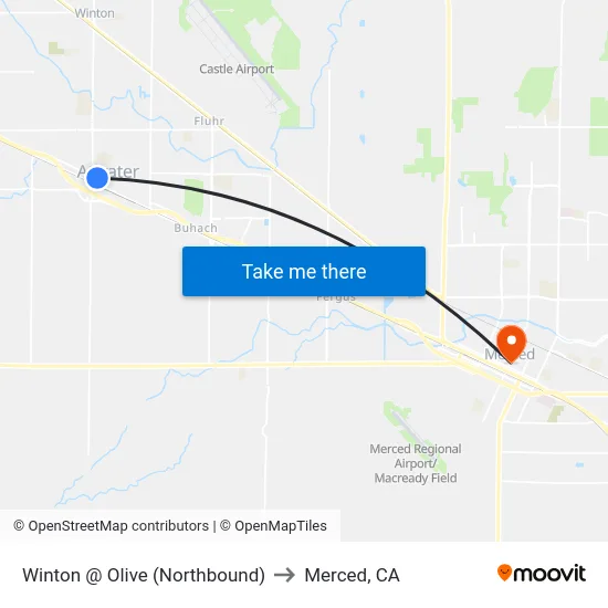 Winton @ Olive (Northbound) to Merced, CA map