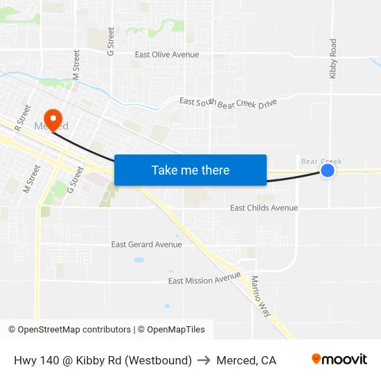 Hwy 140 @ Kibby Rd (Westbound) to Merced, CA map