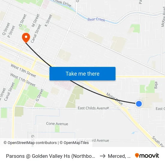 Parsons @ Golden Valley Hs (Northbound) to Merced, CA map