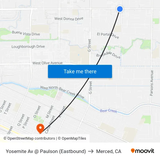 Yosemite Av @ Paulson (Eastbound) to Merced, CA map