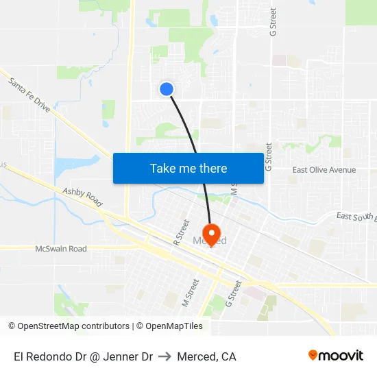 El Redondo Dr @ Jenner Dr to Merced, CA map