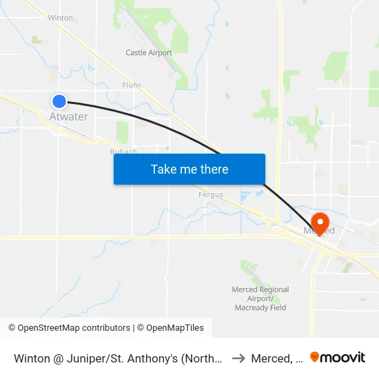 Winton @ Juniper/St. Anthony's (Northbound) to Merced, CA map