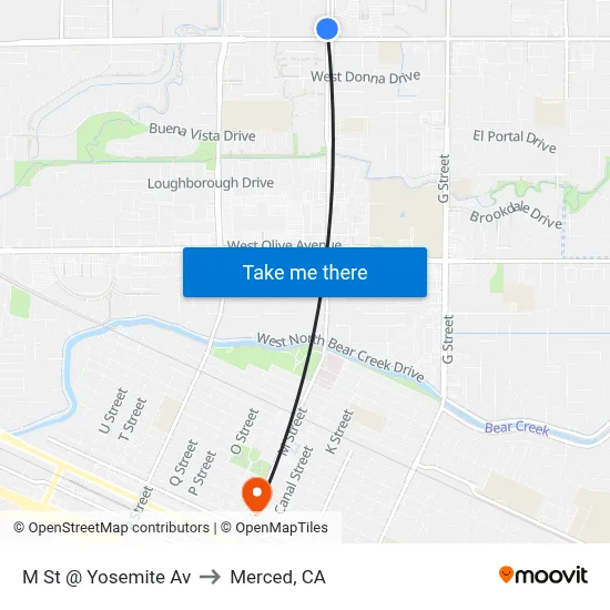 M St @ Yosemite Av to Merced, CA map