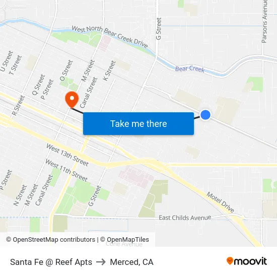 Santa Fe @ Reef Apts to Merced, CA map