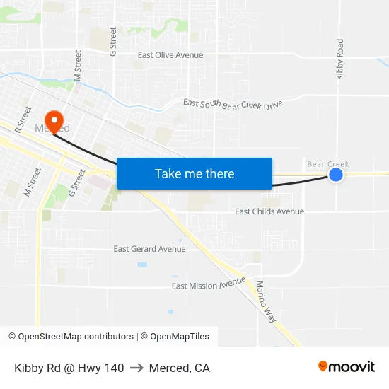 Kibby Rd @ Hwy 140 to Merced, CA map