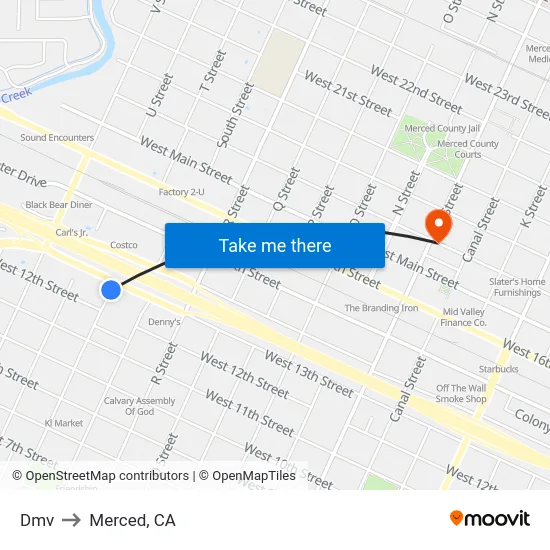 Dmv to Merced, CA map