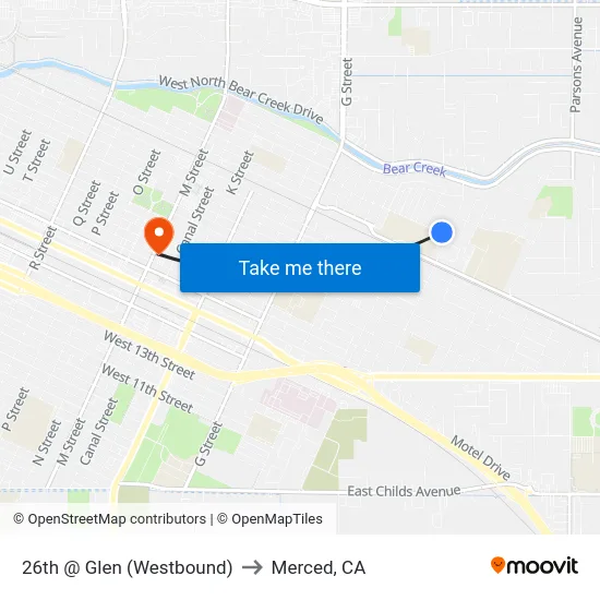 26th @ Glen (Westbound) to Merced, CA map
