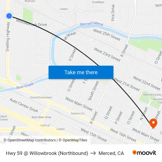 Hwy 59 @ Willowbrook (Northbound) to Merced, CA map