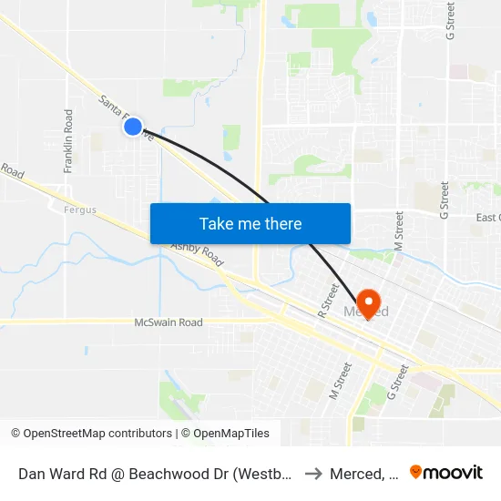 Dan Ward Rd @ Beachwood Dr (Westbound) to Merced, CA map