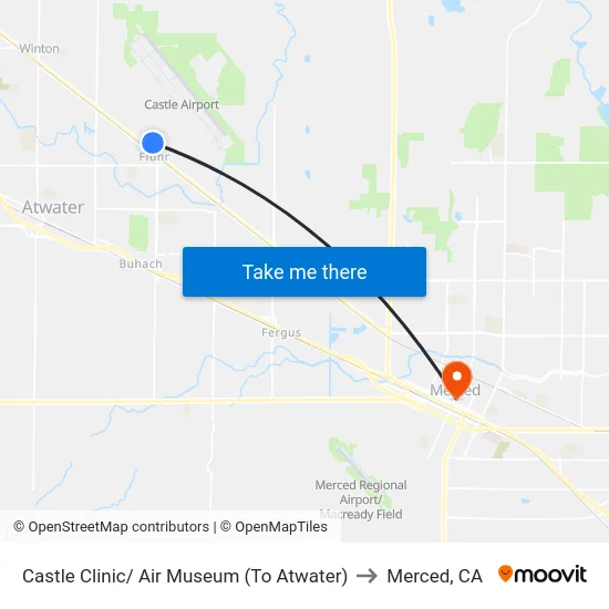 Castle Clinic/ Air Museum (To Atwater) to Merced, CA map