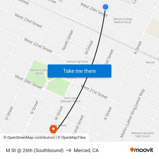 M St @ 26th (Southbound) to Merced, CA map