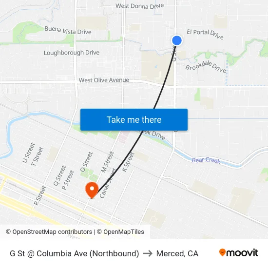 G St @ Columbia Ave (Northbound) to Merced, CA map