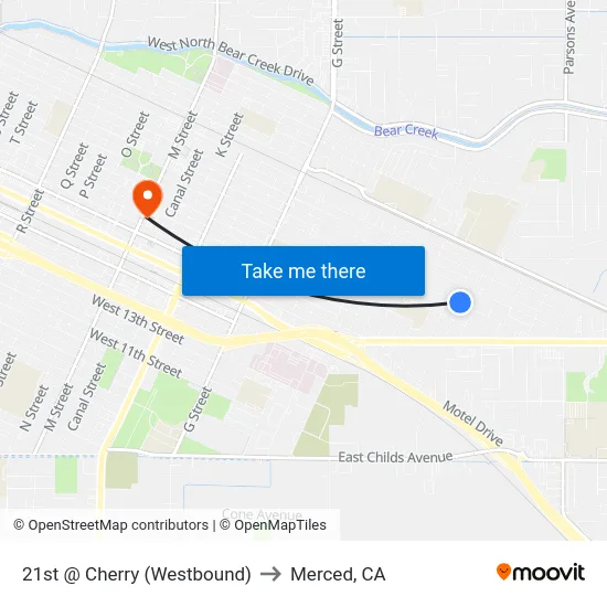 21st @ Cherry (Westbound) to Merced, CA map
