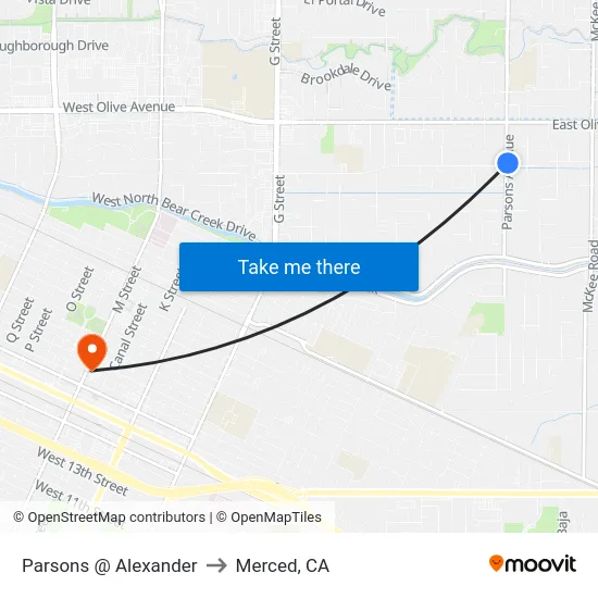 Parsons @ Alexander to Merced, CA map