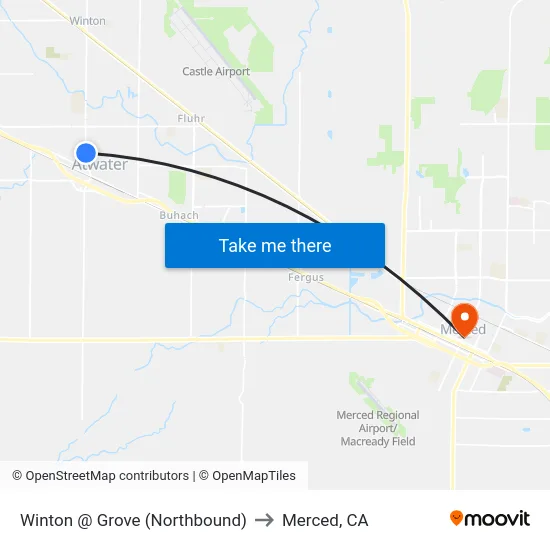 Winton @ Grove (Northbound) to Merced, CA map