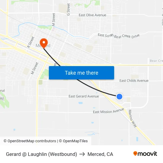 Gerard @ Laughlin (Westbound) to Merced, CA map