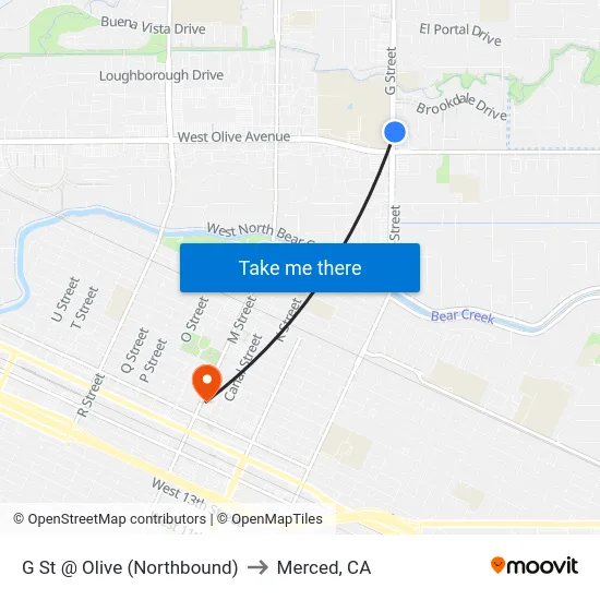 G St @ Olive (Northbound) to Merced, CA map