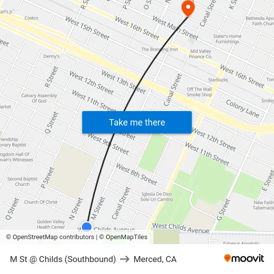 M St @ Childs (Southbound) to Merced, CA map