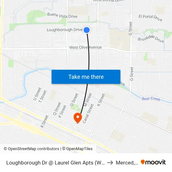 Loughborough Dr @ Laurel Glen Apts (Westbound) to Merced, CA map