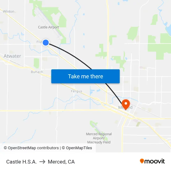 Castle H.S.A. to Merced, CA map
