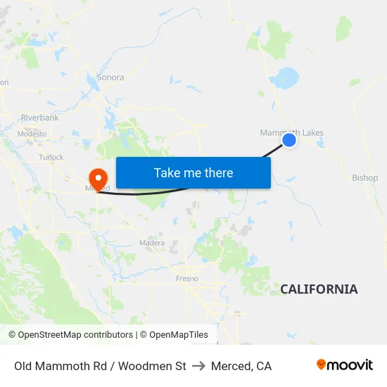 Old Mammoth Rd / Woodmen St to Merced, CA map