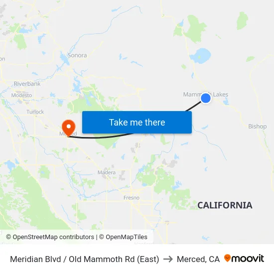 Meridian Blvd / Old Mammoth Rd (East) to Merced, CA map