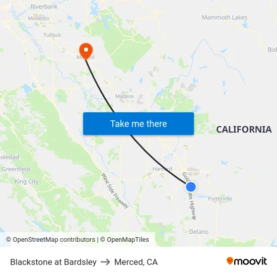 Blackstone at Bardsley to Merced, CA map