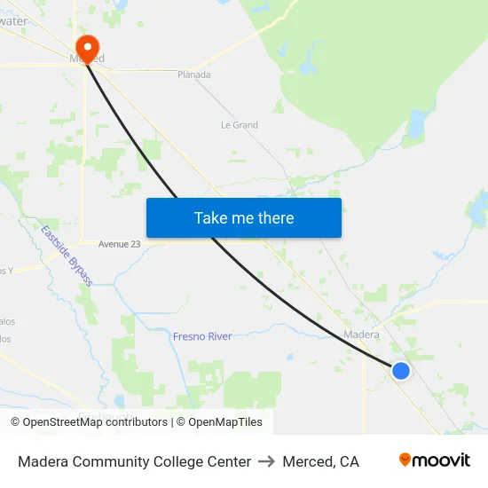 Madera Community College Center to Merced, CA map