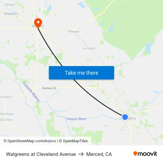 Walgreens at Cleveland Avenue to Merced, CA map