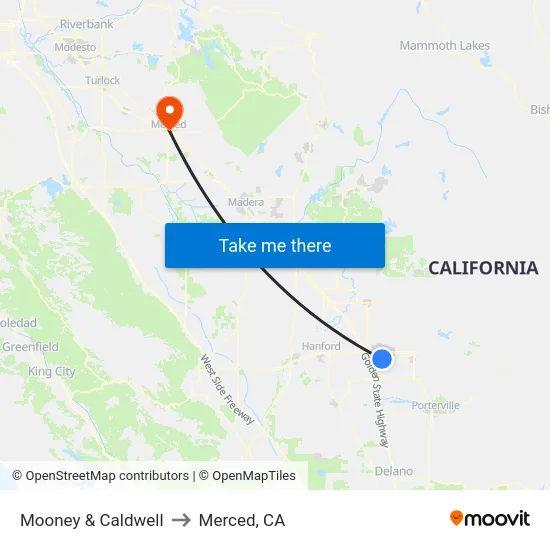 Mooney & Caldwell to Merced, CA map