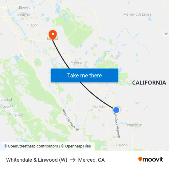 Whitendale & Linwood (W) to Merced, CA map