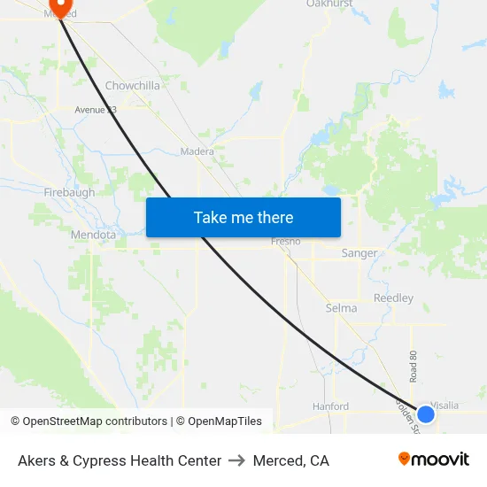 Akers & Cypress Health Center to Merced, CA map
