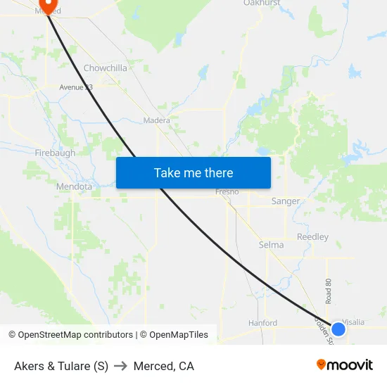 Akers & Tulare (S) to Merced, CA map