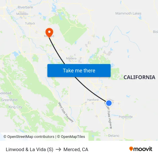 Linwood & La Vida (S) to Merced, CA map