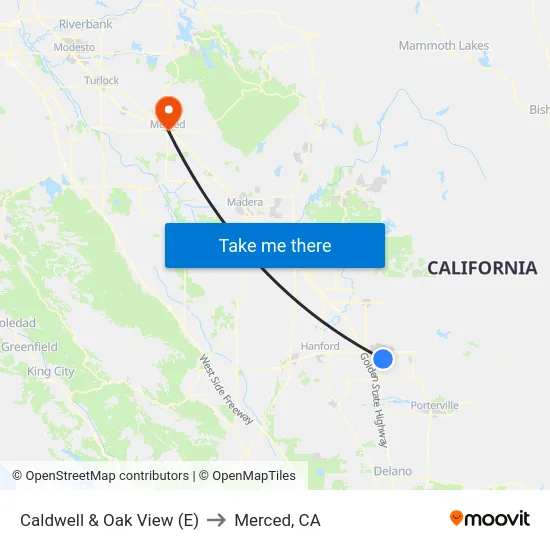 Caldwell & Oak View (E) to Merced, CA map