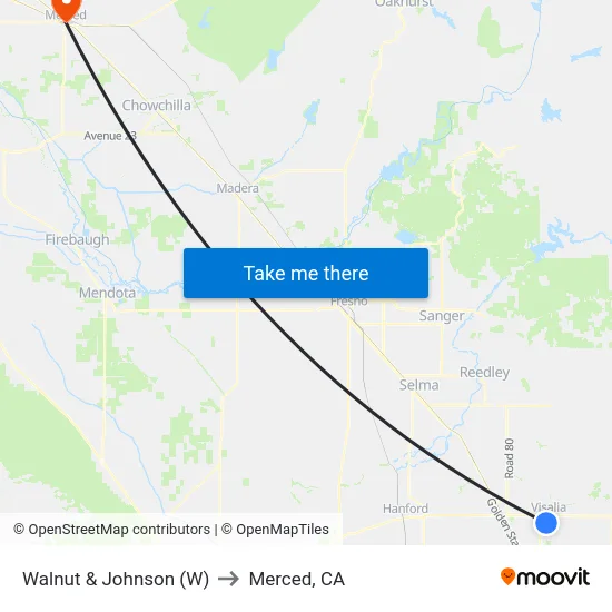 Walnut & Johnson (W) to Merced, CA map