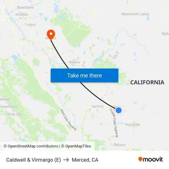 Caldwell & Virmargo (E) to Merced, CA map