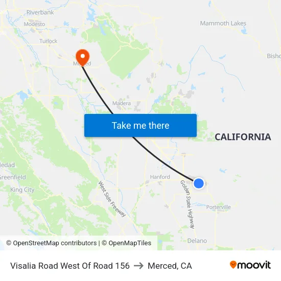 Visalia Road West Of Road 156 to Merced, CA map