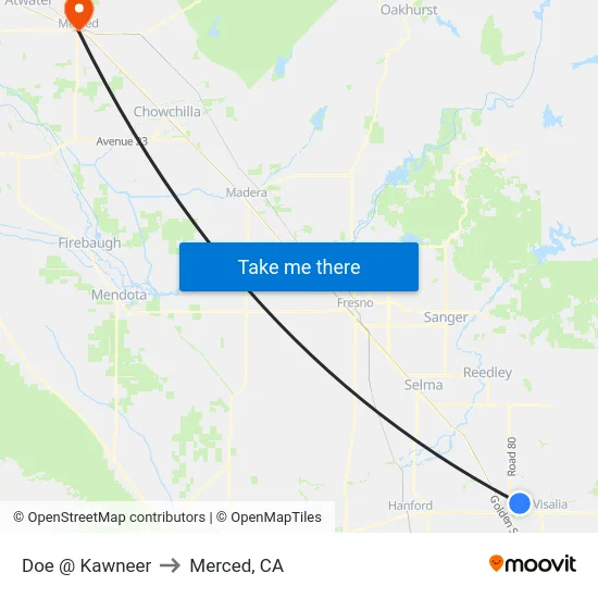 Doe @ Kawneer to Merced, CA map