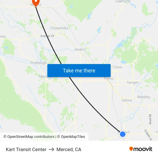 Kart Transit Center to Merced, CA map